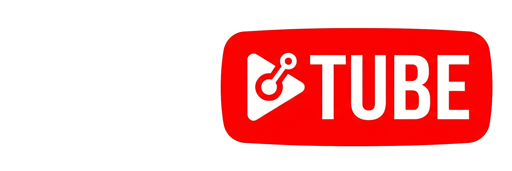 YouTube logo: red rounded rectangle with a white play button and the word TUBE in bold white letters on a white background.