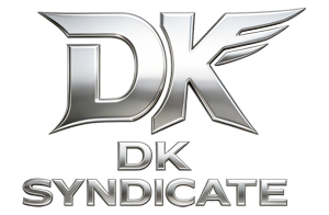 DK Syndicate logo in metallic chrome with stylized 'DK' and wing accents.
