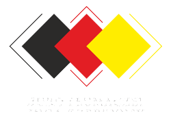 Logo with three overlapping diamonds in black, red, and yellow, outlined with white borders.