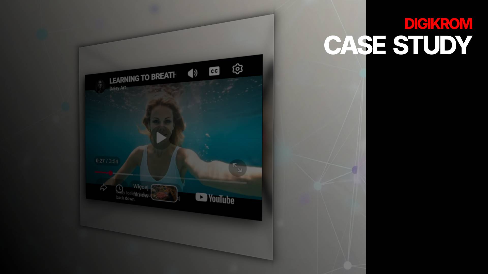 Framed video player on a wall, with a bold 'CASE STUDY' banner on the right side.