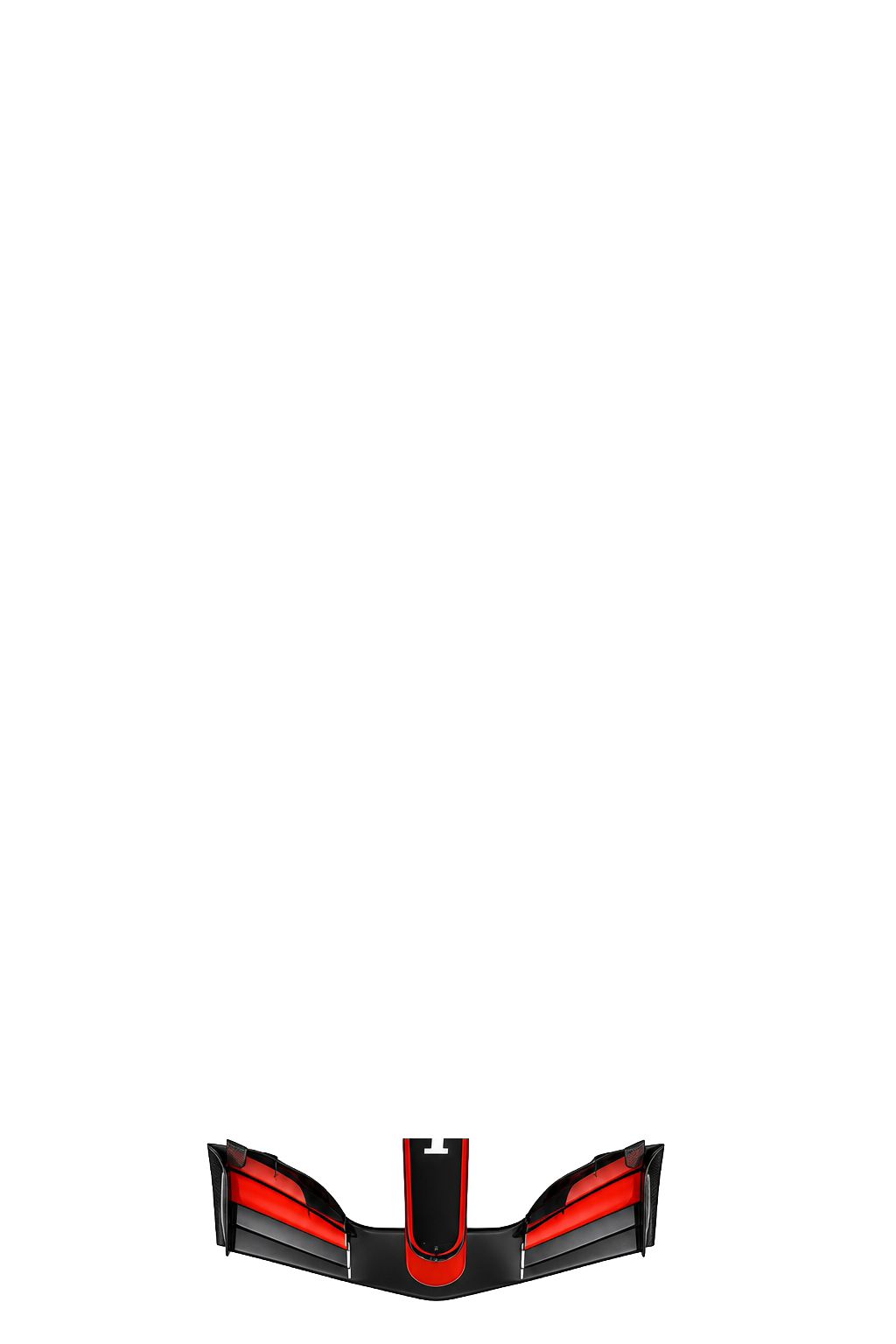 Top-down view of a black and red Formula 1 race car showing the sleek aerodynamic body and exposed cockpit.